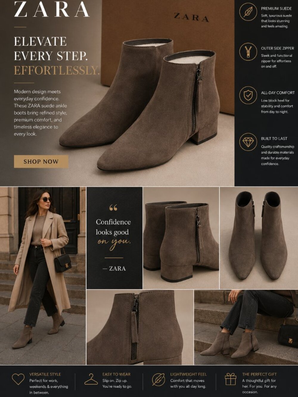 ZARA Women’s Suede Ankle Boots – Timeless Everyday Style